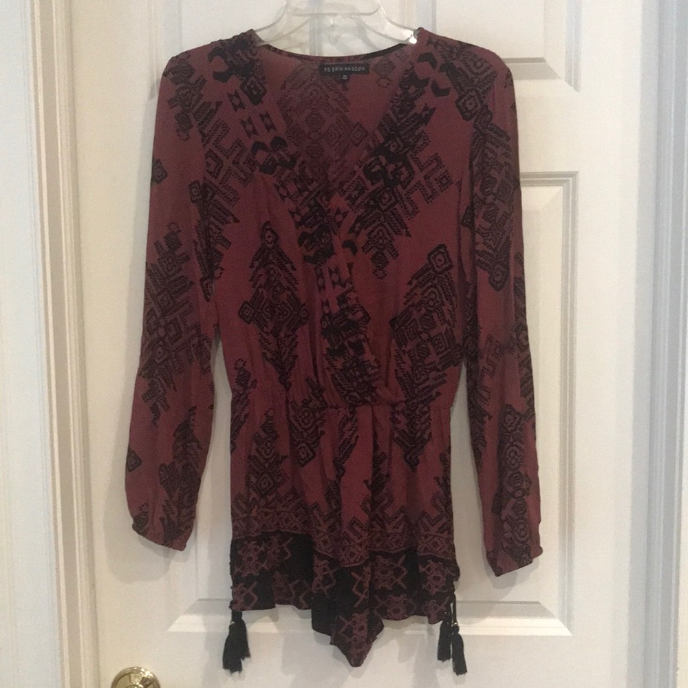 PS Erin Wasson Burgundy long sleeve romper